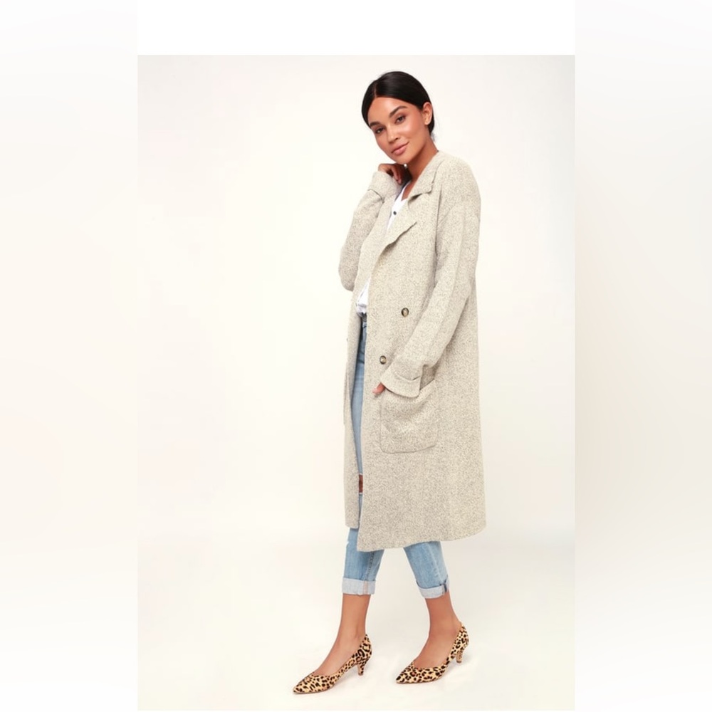 Lulu’s Cuddle Club Beige Long Sleeve Sweater Coat - Never worn!